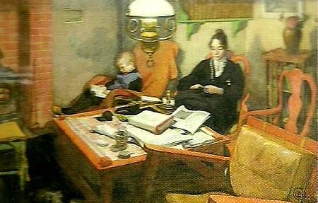 Carl Larsson vid aftonlampan- strax fore sovdags oil painting image